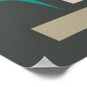 ミッドセンチュリーはっきりしたジオメトリックコーナーティール（緑がかった色）レッドブラウン ポスター (角)