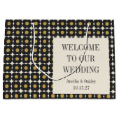 ミッドセンチュリーはっきりしたブラック金ゴールドフローラ結婚ズ・ウェルカム ラージペーパーバッグ (正面)