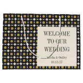 ミッドセンチュリーはっきりしたブラック金ゴールドフローラ結婚ズ・ウェルカム ラージペーパーバッグ (裏面)