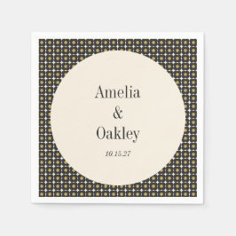 ミッドセンチュリーはっきりしたブラック金ゴールド結婚フローラカスタムズ スタンダードカクテルナプキン