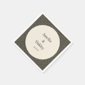 ミッドセンチュリーはっきりしたブラック金ゴールド結婚フローラカスタムズ スタンダードカクテルナプキン (角)