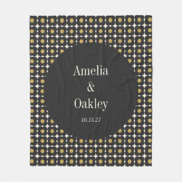 ミッドセンチュリーはっきりしたブラック金ゴールド結婚フローラカスタムズ フリースブランケット