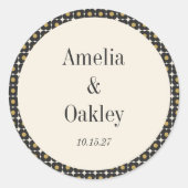 ミッドセンチュリーはっきりしたブラック金ゴールド結婚フローラカスタムズ ラウンドシール (正面)