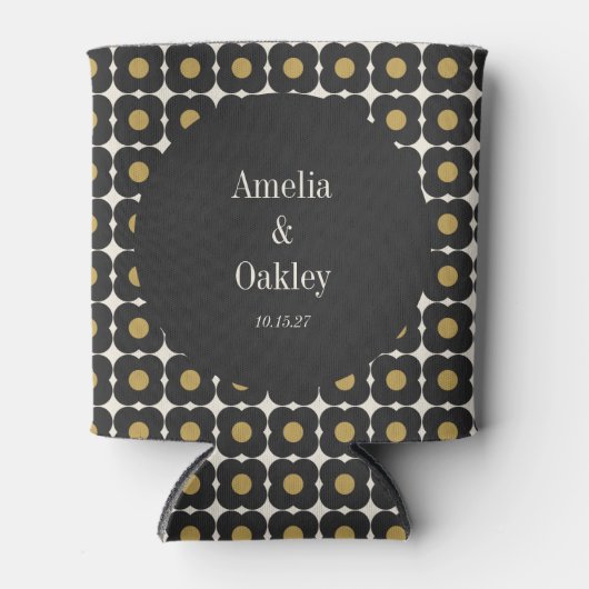 ミッドセンチュリーはっきりしたブラック金ゴールド結婚フローラカスタムズ 缶クーラー (正面)