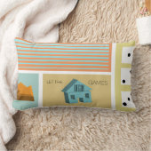 ミッドセンチュリーアクアとチャートルーズレトロパターン ランバークッション (ブランケット)