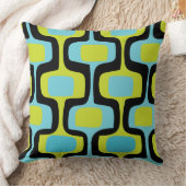 ミッドセンチュリーアクアシャルトリューズ&ブラックレトロパターン クッション (ブランケット)