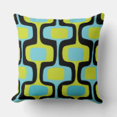 ミッドセンチュリーアクアシャルトリューズ&ブラックレトロパターン クッション (正面)