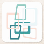 ミッドセンチュリーアトミックエイジ長方形ティール(緑がかった色)、ピーチ スクエアペーパーコースター (正面)