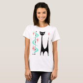 ミッドセンチュリーアトミックキャットアクアブーメランズ Tシャツ (正面フル)