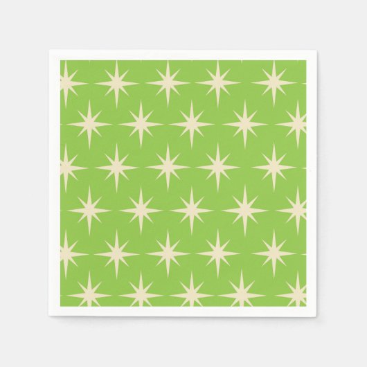 ミッドセンチュリーアトミックスターオンライムグリーンパターン スタンダードカクテルナプキン (正面)