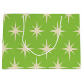 ミッドセンチュリーアトミックスターズパターンライムグリーン ラージペーパーバッグ (正面)