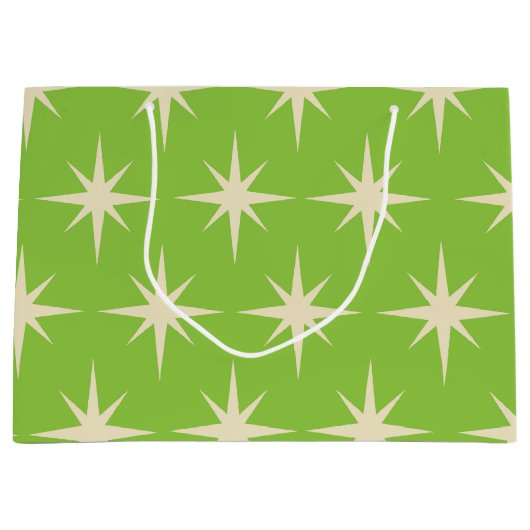 ミッドセンチュリーアトミックスターズパターンライムグリーン ラージペーパーバッグ (正面)