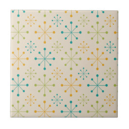 ミッドセンチュリーアトミックスターバストオレンジティール（緑がかった色）グリーン タイル