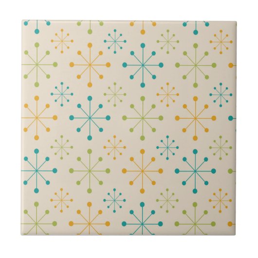 ミッドセンチュリーアトミックスターバストオレンジティール(緑がかった色)グリーン タイル (正面)