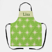 ミッドセンチュリーアトミックスターバストオングリーン名前をカスタムする エプロン (正面)