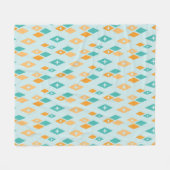 ミッドセンチュリーアトミックダイアモンズアクア、ティール（緑がかった色）、オレンジ フリースブランケット (正面(横))