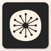 ミッドセンチュリーアトミックドットかわいいレトロブラック&クリーム スクエアペーパーコースター (正面)