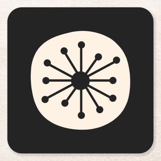 ミッドセンチュリーアトミックドットかわいいレトロブラック&クリーム スクエアペーパーコースター (正面)