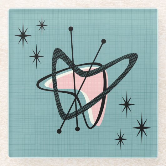 ミッドセンチュリーアトミックブーメランズとスターバスト ガラスコースター (正面)