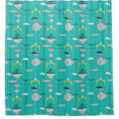 ミッドセンチュリーアトミックモダンターコイズイエローブラック シャワーカーテン (正面)