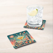 ミッドセンチュリーアトミック未来的シトラスマルティーニバー スクエアペーパーコースター (インサイチュ)