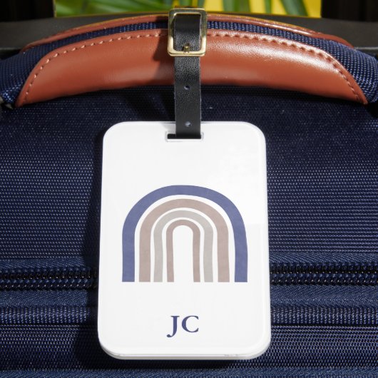 ミッドセンチュリーアーチ – 青とベージュ ラゲッジタグ (正面インサイチュ2)