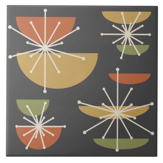 ミッドセンチュリーアートボウル数々のスターバスト色 タイル (正面)