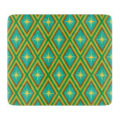 ミッドセンチュリーイエロースターズオンレトロダイヤモンドパターン カッティングボード (正面)