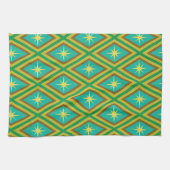 ミッドセンチュリーイエロースターズオンレトロダイヤモンドパターン キッチンタオル (横)