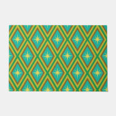 ミッドセンチュリーイエロースターズオンレトロダイヤモンドパターン ドアマット (正面)