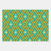 ミッドセンチュリーイエロースターズオンレトロダイヤモンドパターン ラッピングペーパーシート (正面2)