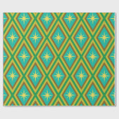 ミッドセンチュリーイエロースターズオンレトロダイヤモンドパターン ラッピングペーパー (フラット)