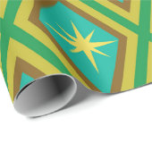 ミッドセンチュリーイエロースターズオンレトロダイヤモンドパターン ラッピングペーパー (ロールコーナー)