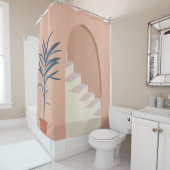 ミッドセンチュリーイラストレーションテラコッタボヘミアン シャワーカーテン (インサイチュ)