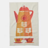 ミッドセンチュリーインスパイア、オレンジコーヒーポット、ティータオル キッチンタオル (縦)