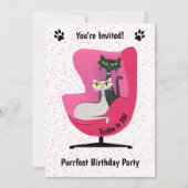 ミッドセンチュリーエレガントキャッツピンクチェア水玉模様 招待状 (正面)