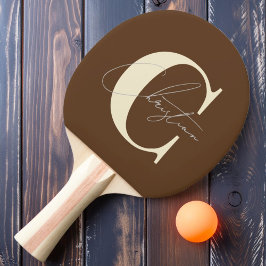 ミッドセンチュリーエレガントモノグラム深いフォレストブラウン 卓球ラケット