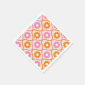 ミッドセンチュリーオギーのオレンジとピンクの花 スタンダードカクテルナプキン (角)