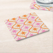 ミッドセンチュリーオレンジピンクスターバストオンオジーパターン スクエアペーパーコースター (アングル)