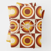 ミッドセンチュリーオレンジ色の黄色い円（正方形） ラッピングペーパーシート (インサイチュ)
