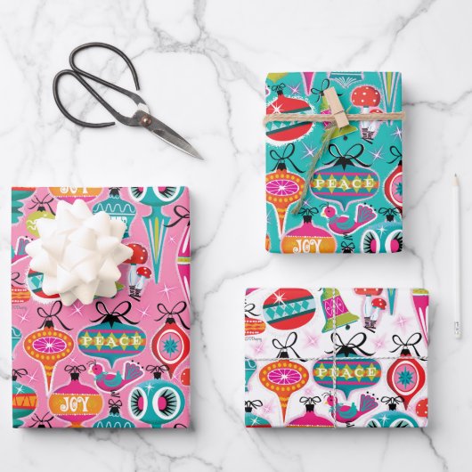 ミッドセンチュリーオーナメントクリスマスラッピング紙 ラッピングペーパーシート (正面)