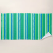 ミッドセンチュリーオーニングストライプ、ジェイドグリーン ビーチタオル (正面)