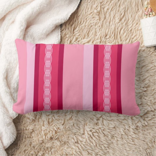 ミッドセンチュリーオーニングストライプ – ピンクとワイン ランバークッション (ブランケット)