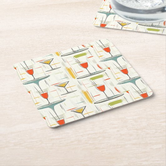 ミッドセンチュリーカクテルアワー スクエアペーパーコースター (アングル)