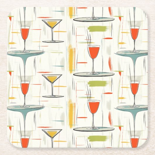 ミッドセンチュリーカクテルアワー スクエアペーパーコースター (正面)