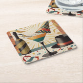 ミッドセンチュリーカクテルアワー – New Yeve スクエアペーパーコースター (アングル)