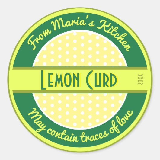 ミッドセンチュリーカスタム文字食品ラベル(水玉模様付き) ラウンドシール (正面)