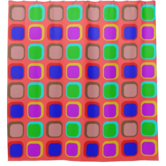 ミッドセンチュリーカラフル幾何リスのパターン シャワーカーテン (正面)