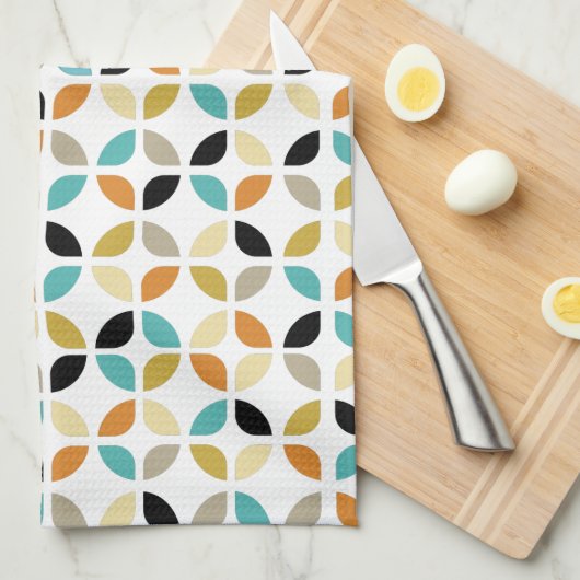 ミッドセンチュリーカラフル幾何円パターン キッチンタオル (四つ折り)