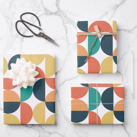 ミッドセンチュリーカラフル抽象芸術パタモダンーン ラッピングペーパーシート (正面)
